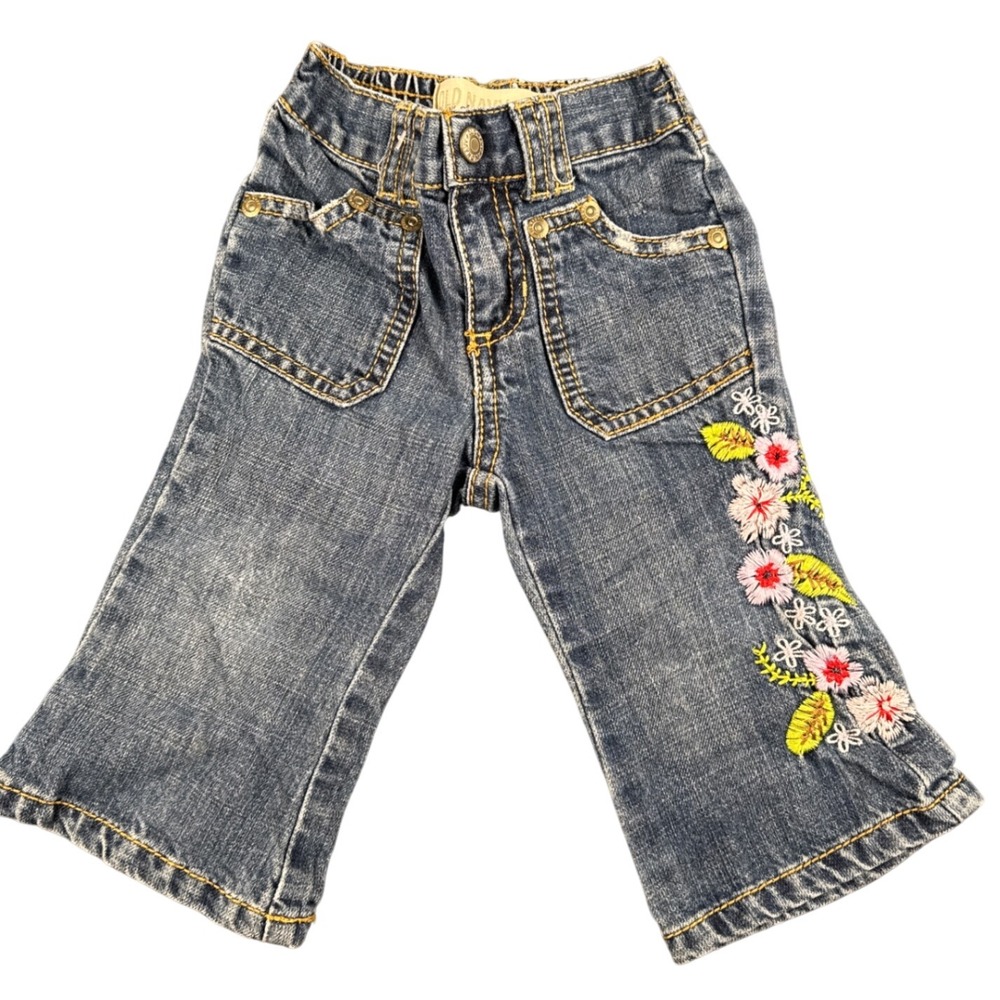 Old‎ Navy Baby Girl Jeans y2k Embroidered Flowers Hippy Denim Pants 320